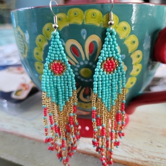 Hand beaded boho earrings - Picture 1 of 1